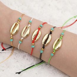 Link Bracelets Wish Card Fashion Jewelry Hand-woven String Beads Natural Gold Color Shell Bracelet For Women Trendy Gift Wholesale