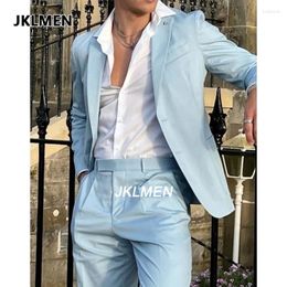 Men's Suits Sky Blue Summer Men Latest Designs Groom Tuxedos 2 Pieces (Jacket Pants) Wedding Prom Dinner Party Man Suit Blazer