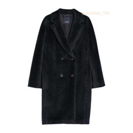 Designer Coats Cashmere Coats Luxury Coats Maxmaras Womens Alpaca Wool Black Short Double Breasted Coat