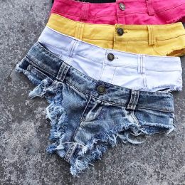 Shorts Qisin 2023 New Women Sexy Low Waist Hole Tassel Denim Shorts Jeans Thong Short Feminino