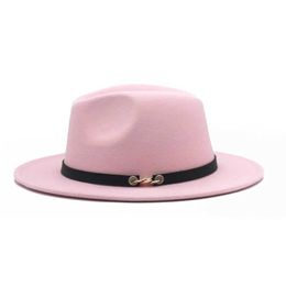 Wide Brim Hats Bucket Hats Fashionable Fedora Hat with Belt Buckle for Men Women Felt Hat Y2404254A6N