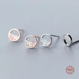 Stud Earrings LKO Real 925 Sterling Silver Trend Hollow Round Sweet Crystal For Women Jewellery Lovely Girls Ear Studs Gift