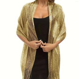 Ethnic Clothing 2024 Fashion Bright Silk Sunscreen Shawl Hijab Gold Silver Shiny Scarves For Women Lace Tassel Party Evening Dress Scarf