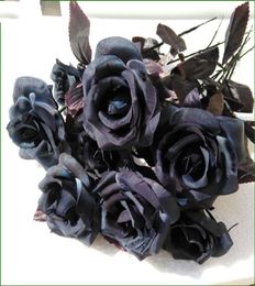 10 pcs 45CM Artificial Black Rose Flower Halloween Flowers Wedding Home Party Fake Flower Dcor product1075826