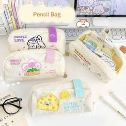 1pc Cute Pencil Bag Kawaii Embroidery Case Fabric High Capacity Pen Storage Student Stationery
