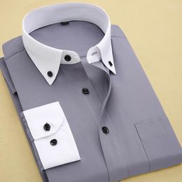 Men's Dress Shirts Autumn 2024 Patchwork Collar Long Sleeve Mens Solid Business Men Shirt Spring Summer 's Top