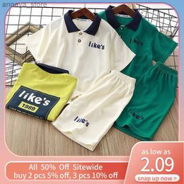 T-shirts Fashion Letter Children Tshirt Shorts Sets Summer Kid Polo Short Sleeve Pant Suit Boy Girl Tracksuits Soild Colour Outfit ClothesL2404