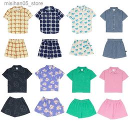 Clothing Sets Childrens Set 24 Spring/Summer New Casual Shirt+Shorts Boys and Girls Pure Cotton Print Q240425
