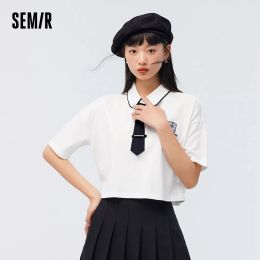 Shirts Semir Polo Shirt Women Short Contrasted Colour Fashion 2023 New Summer Loose Tshirt