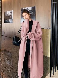 Women's Trench Coats 2024 Autumn Winter Women Long Coat Office Lady Casual Zipper Outwear Sleeve Jackets Hooded Maxi Dress