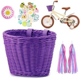 Bike Basket Rattan Wicker Bicycle Storage Front Bell Tassel Sticker Carry Bag Cycling Accessories240410