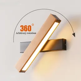Wall Lamp Rotatable Nordic Solid Wood LED Light Simple Bedside Study Reading Adjustable Lighting Home Decor Lamps