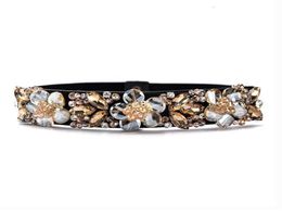 Women Elegant Rhinestone Belts crystal wide decorated Waistband for dress Vintage female designer wide elastic belt Ceinture Y20084728192