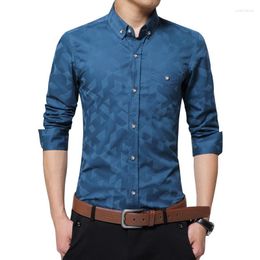 Men's Casual Shirts 2024 Fashion Shirt Long Sleeve Jacquard Weave Slim Fit Men Business Cotton Camisa Masculina 5XL