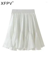 Skirts XFPV Women's White High Waist Ruffled Irregular Pleated Loose Short Mini Female 2024 Summer Tide SM7241