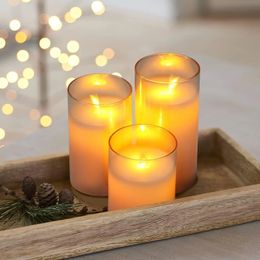 USB Rechargeable/Battery operated LED Glass Candle w/Remote controller Pillar Paraffin Wax Dancing wick Home Decor-Amber 240417