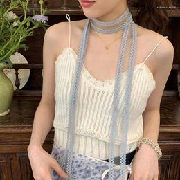 Scarves 2024 French Style Small Flower Head Lace Hair Band Women's Net Red Girl Decorative Scarf Tied Bag Ribbon Elegant Belt