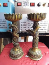 Candle Holders A Pair Old Copper Buddhism Holder Stand With Dragon And Phoenix