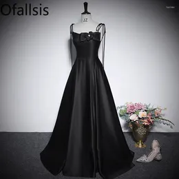 Party Dresses Ofallsis Black Strapless Bow Evening Gown 2024 Summer Camisole Satin French Style Socialite Temperament Banquet Princess