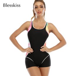 Suits BLESSKISS 2023 Surfing Swimming Suit For Women One Piece Plus Size Swimwear Sport Rash Guards Shorts Bathing Suit 4XL 5XL