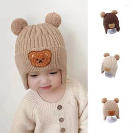 Berets Winter Baby Beanie Cap Cartoon Bear Ear Protection Knitted Hat For Toddler Boys Girls Cute Korean Warm Kids Crochet Hats Gorros