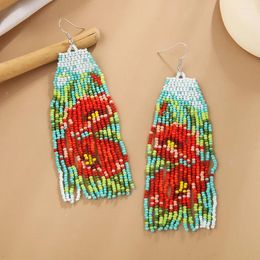 Dangle Earrings Rice Bead Tassel Sunflower Fashion Simplicity Hand Weaving Pattern Bohemia Alloy Beaded