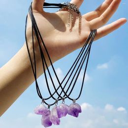 Pendant Necklaces 5 Pcs Purple Crystal For Women Amethyst Irregular Rough Natural Stone Clavicle Necklace Female Vintage Jewellery