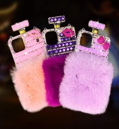 3D Diamond Perfume Bottle Girls Furry Phone Cases for iphone 14 13 12 11 Pro Max XR 7 8 Samsung S21 S22 Bling Crystal Rhinestone D2876247