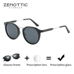 Sunglasses ZENOTTIC Retro Prescription Sunglasses Men Polarised Optical Myopia Sun Glasses Vintage Round Bifocal Sunglasses with Diopter 240423