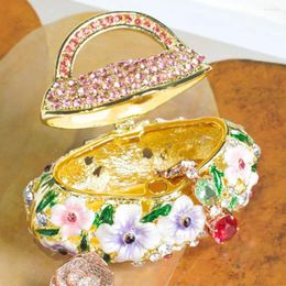 Jewelry Pouches Vintage Box Gift Mini Shiny Rhinestone Treasure Chest Exquisite Colorful Flower Basket Bag Table Ornaments