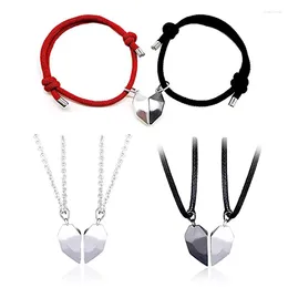 Charm Bracelets Fashion Lovers Matching Friendship Heart Pendant Bracelet Couple Magnetic Distance Black White Necklace Jewelry