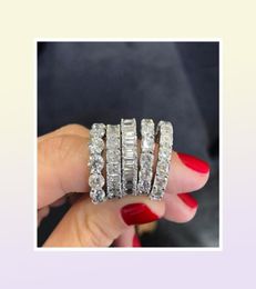925 SILVER PAVE Radiant cut FULL SQUARE Simulated Diamond CZ ETERNITY BAND ENGAGEMENT WEDDING Stone Ring Jewellery Size 4348662