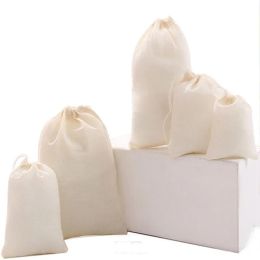 Bags 50pcs/Lot Natural Cotton Slag Bags Drawstring Gauze Bag For Dried Flower Tea Packaging Storage Organiser Sacks Custom Logo