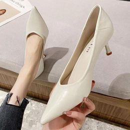 Dress Shoes Female Elegant High Heels Pumps Women's Comfortable Office OL Wear Thin Heel Pointed Head Single Leather Quality