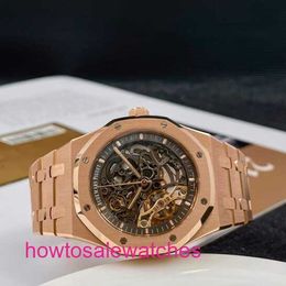 Luxury AP Wrist Watch Royal Oak Series 15407OR Rose Gold Hollow Double Pendulum Watch Men's Fashion Causal Business Sports Mechanical Watch