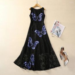 Casual Dresses Europe And The United States Women's 2024 Winter Round Neck Sleeveless Butterfly Sequins Fashion Lace Fishtail Dress XXL