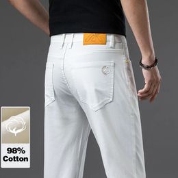 Summer Luxury White Jeans for Men Comfortable Cotton Fabric Straight Pants Classic Style Denim Trousers Male 240423