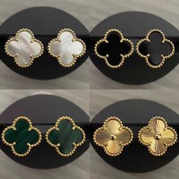 20 color Designer Clover Studs Earring Vintage Four Leaf Clover Charm Stud Earrings Mother-of-Pearl Stainless Steel Gold Studs Agate for Women wedding Jewelry