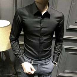 Men's Dress Shirts Fashion Lapel Solid Color Button Korean Shirt Clothing 2024 Spring Oversized Casual Tops Loose All-match