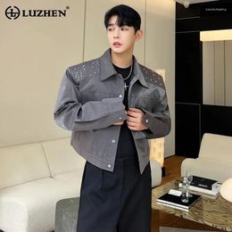 Men's Jackets LUZHEN Spring 2024 Trendy Rivet Decoration Korean Short Jacket Fashion High Street Solid Colour Original Outwear LZ2750