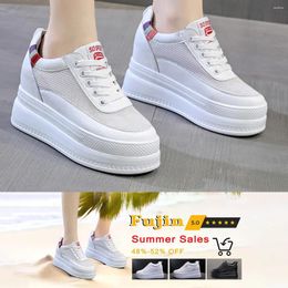 Dress Shoes Fujin 9cm 2024 Platform Heel Wedge Sneakers Pumps White Air Mesh Ladies Hollow Sandals Women Chunky Sneaker