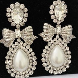 Women Designer Luxury Earrings White Gold Plated Bling CZ Crystal Bow Earrings Clips for Girls Women for Party Wedding Nice Gift