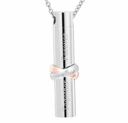 Stainless steel hollow cylinder together forever forever love cremation memorial urn necklace6199746