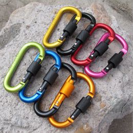 Tools 100Pcs/lot 8cm Quickdraw D Type Outdoor Camping Hiking Carabiner with Screw Lock Hook Survival Mountain Travel EDC Key Tool