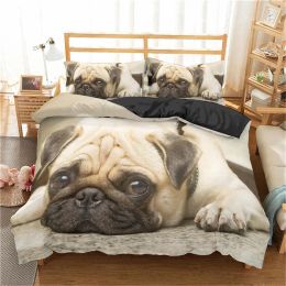 sets 2023 3D Cute Dog Bedding Sets 3 Pieces Pug Dog Bed Set Duvet Cover Set Pillowcase King Queen Size Bed Cover Bedclothes