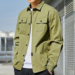 Men's Casual Shirts Spring Mens Korean Fashion Loose Denim Jacket Male Cotton Solid Long Sleeve Cardigan Multi Pocket Men Work