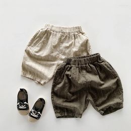 Shorts Cotton Linen Thin 2024 Summer School Children Pants Casual Little Boys Girls Short Trousers Striped Toddler Kids For 1-8Y