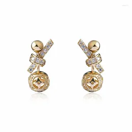 Stud Earrings Simple Gold & Silver Color Hollow Personalised Micro Paved CZ Ball Shape Design Earring Party Jewelry Gift LE1458