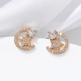 Stud Earrings ESSFF Moon Encircles Stars Fine Cubic Zirconia Fashion Girls Gift Gold Colour Earpins Earring Accessories Jewellery