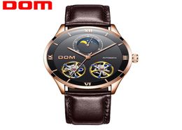 DOM Mechanical Watch Men Skeleton Watch Automatic Mechanical Mens Genuine Leather Watches Waterproof Selfwinding Clock M12708822124